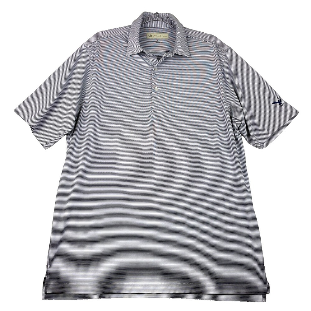 Golf Donald Ross Polo Shirt Men's L Blue Stripe Blue Eagle w/ White Globe Logo